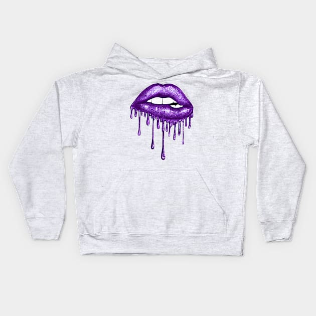 Dripping Deep Purple Lips Kids Hoodie by Chromatic Fusion Studio